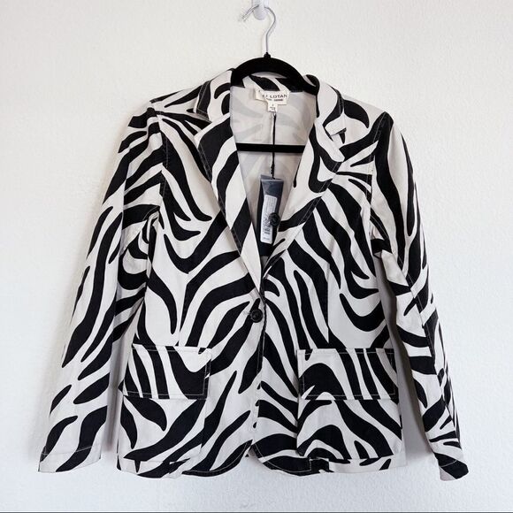 Nili Lotan Addison Zebra Print Blazer White Black Size US4 - Picture 7 of 13